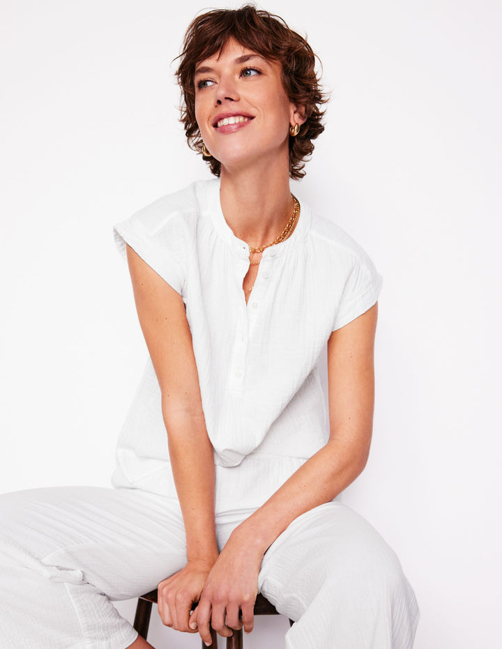 Sleeveless Double Cloth Top-White