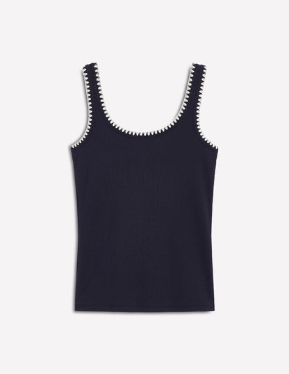 Top mit Häkelbesatz und tiefem Rundhalsausschnitt-Aqua Marine Marl
