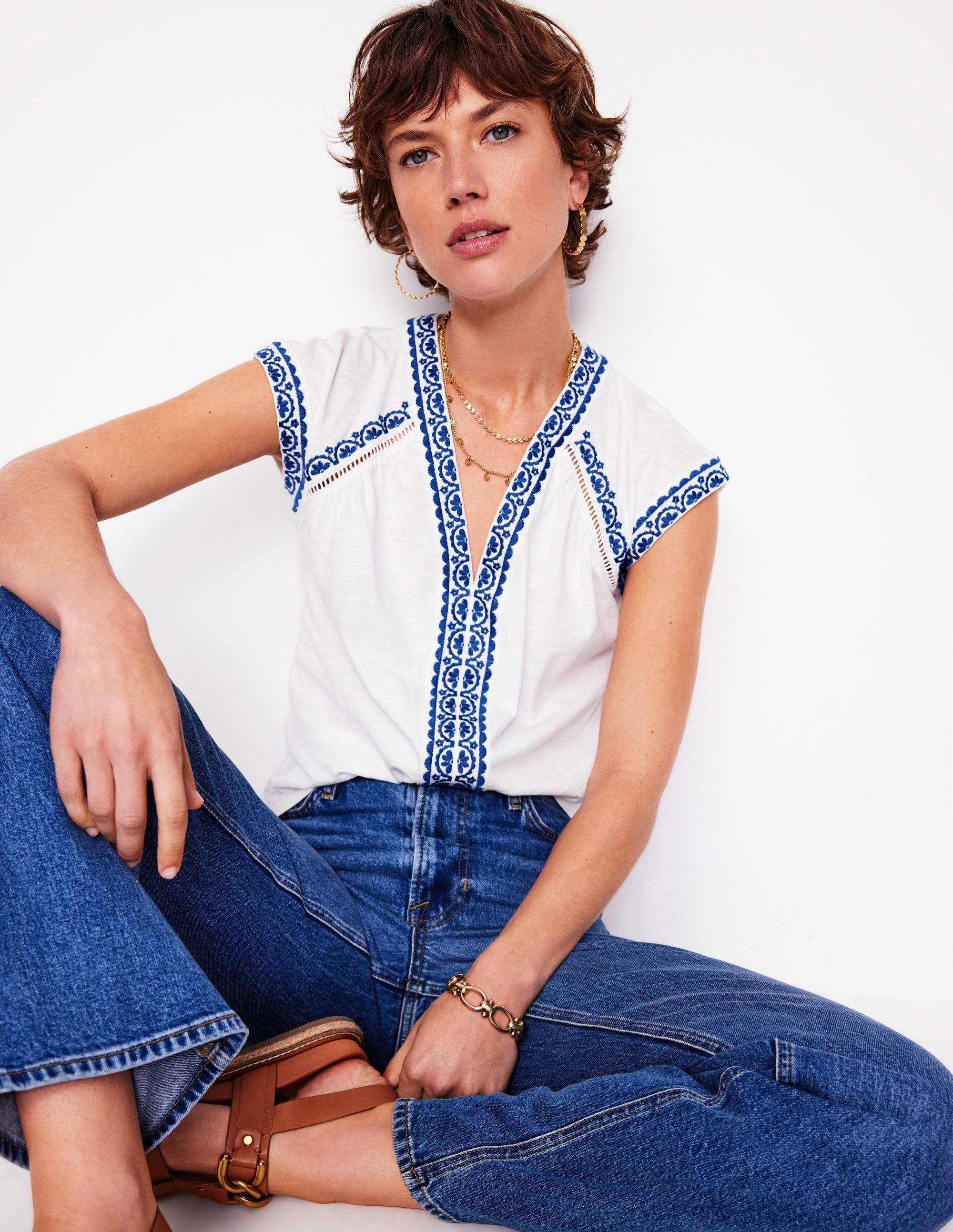 Top Hazel brodé en coton-Blanc - Image 1