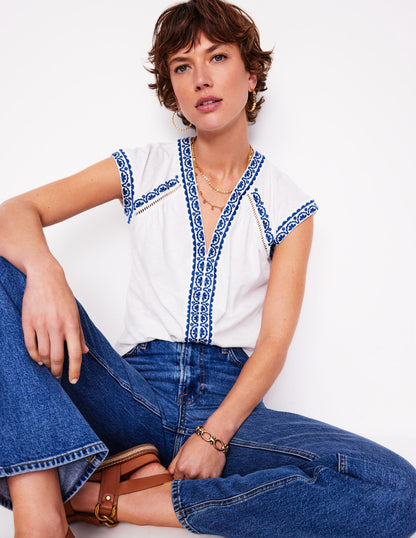 Hazel Cotton Embroidered Top-White-1