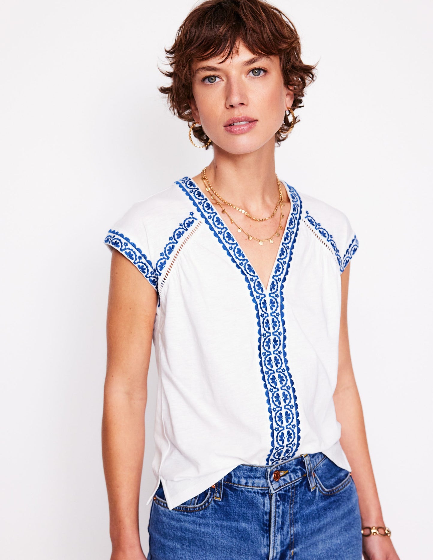 Hazel Cotton Embroidered Top-White