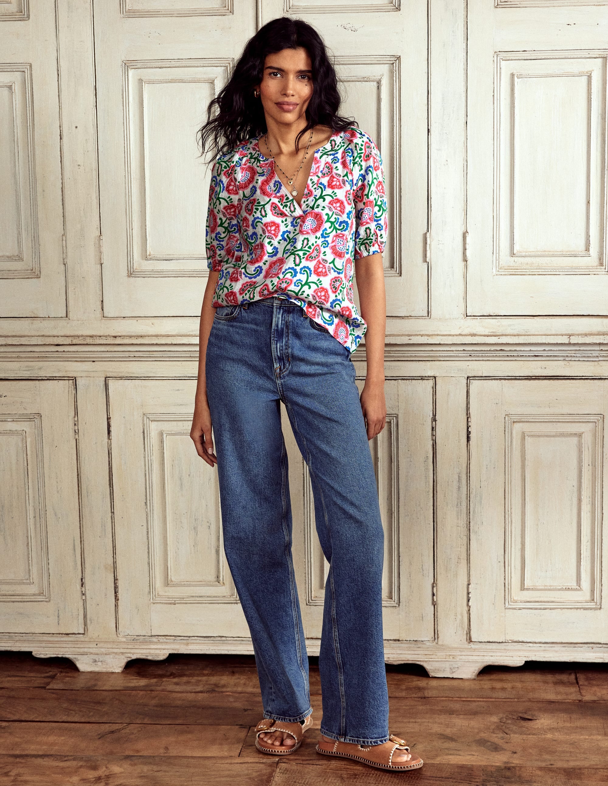 Top Brooke en lin-Ivoire, motif Garden Vine - Image 1