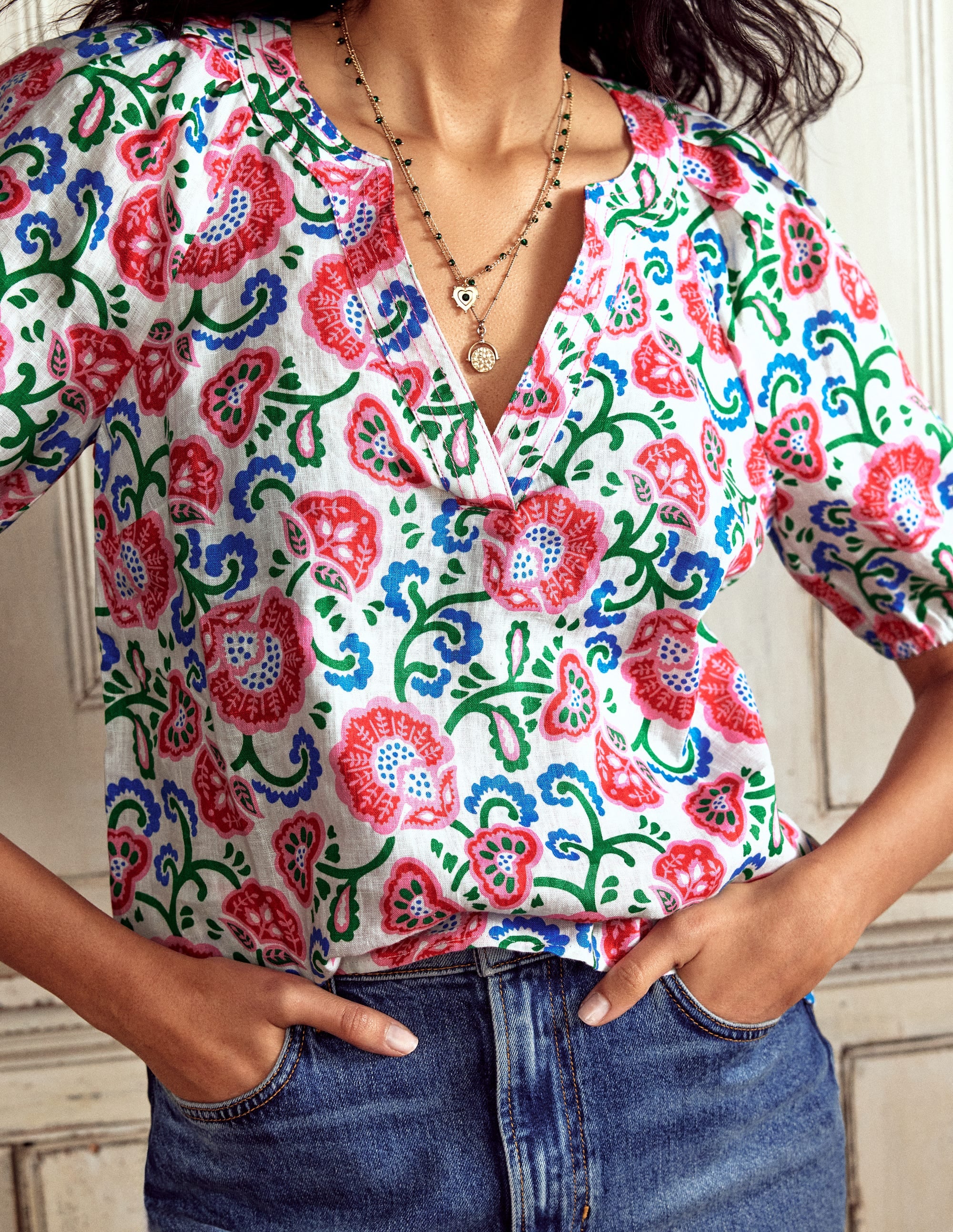 Top Brooke en lin-Ivoire, motif Garden Vine - Image 2