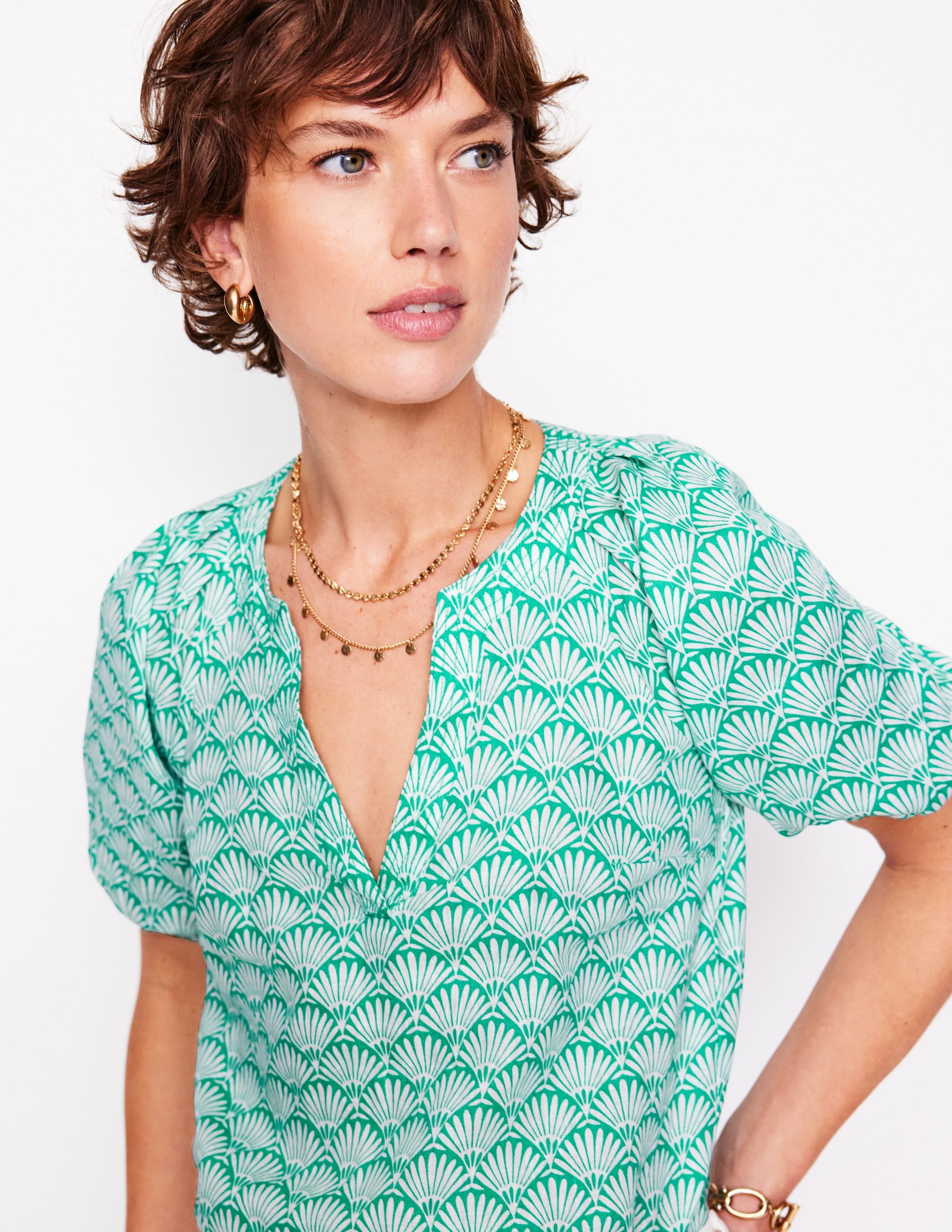 Brooke Leinenoberteil-Aquamarin, Deko-Palme - Image 3