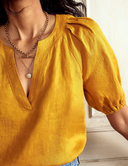 Brooke Linen Top-Golden Rye
