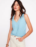 Metallic Trim V Neck Vest-Soft Blue