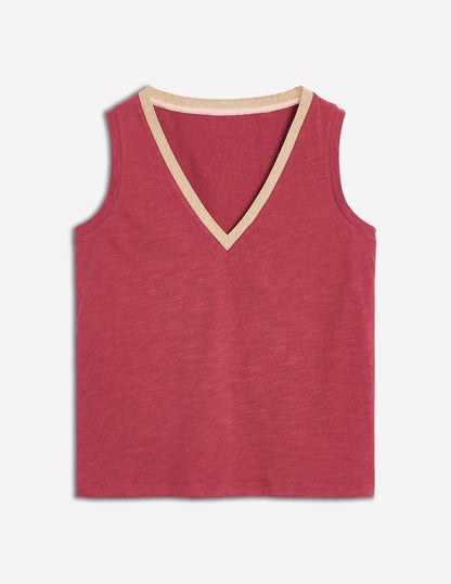Top mit Metallic-Besatz und V-Ausschnitt-Terrakotta-Rot