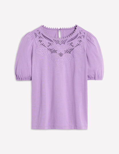Cutwork-T-Shirt mit Puffärmeln-Asternlila-6