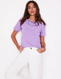 Cutwork Puff Sleeve T-Shirt-Aster Purple