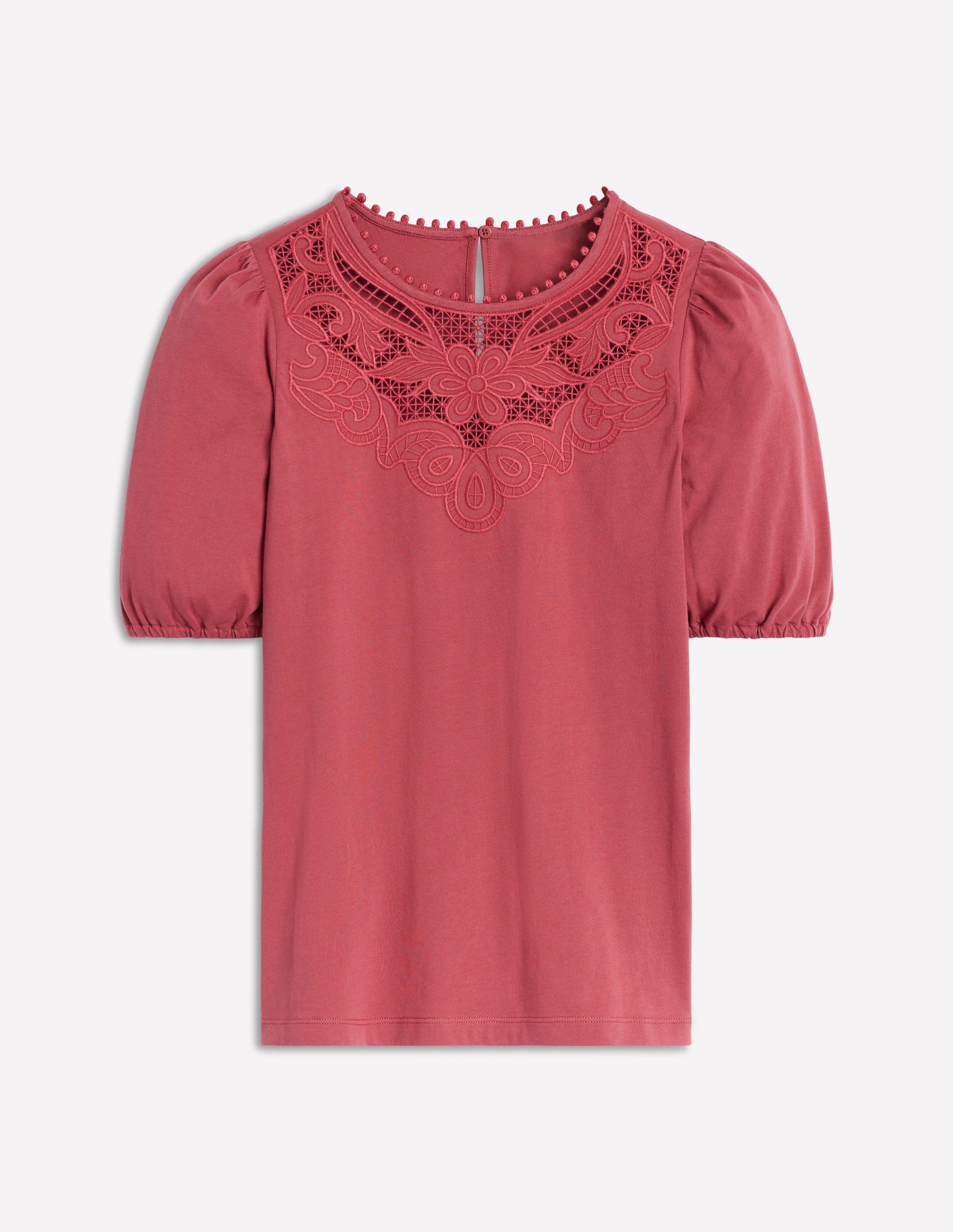 Cutwork-T-Shirt mit Puffärmeln-Terrakotta-5