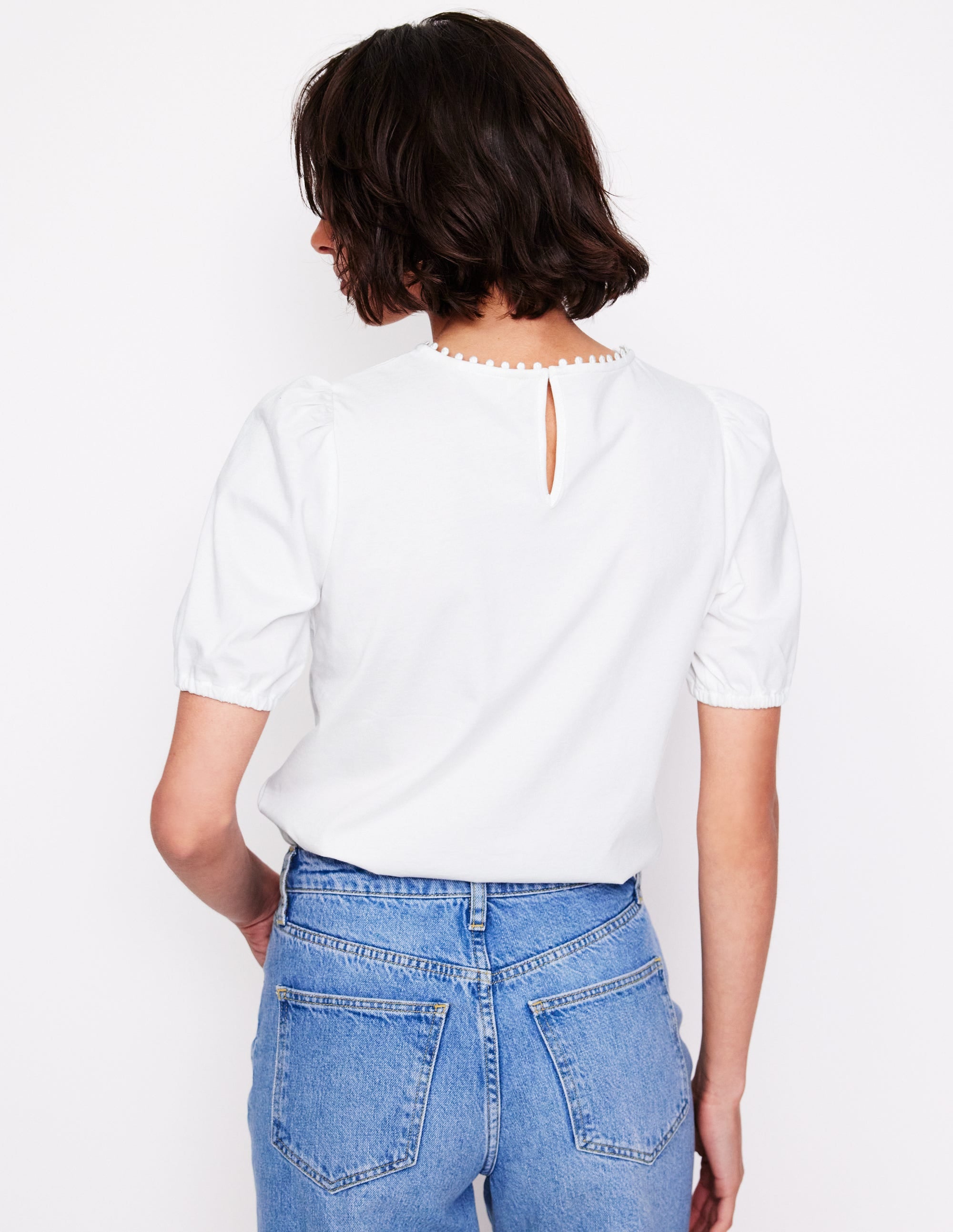 T-shirt ajouré à manches bouffantes-Blanc - Image 3