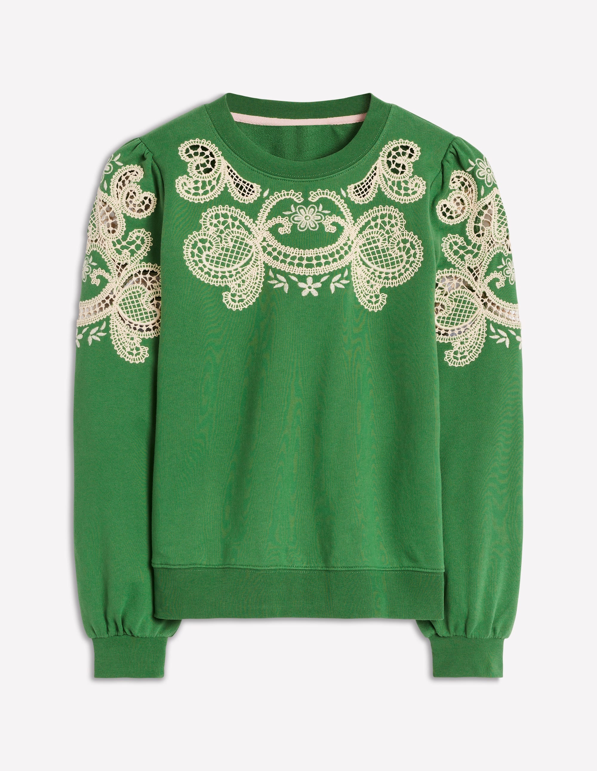 Sweat ajouré à manches bouffantes-Vert paradis - Image 5