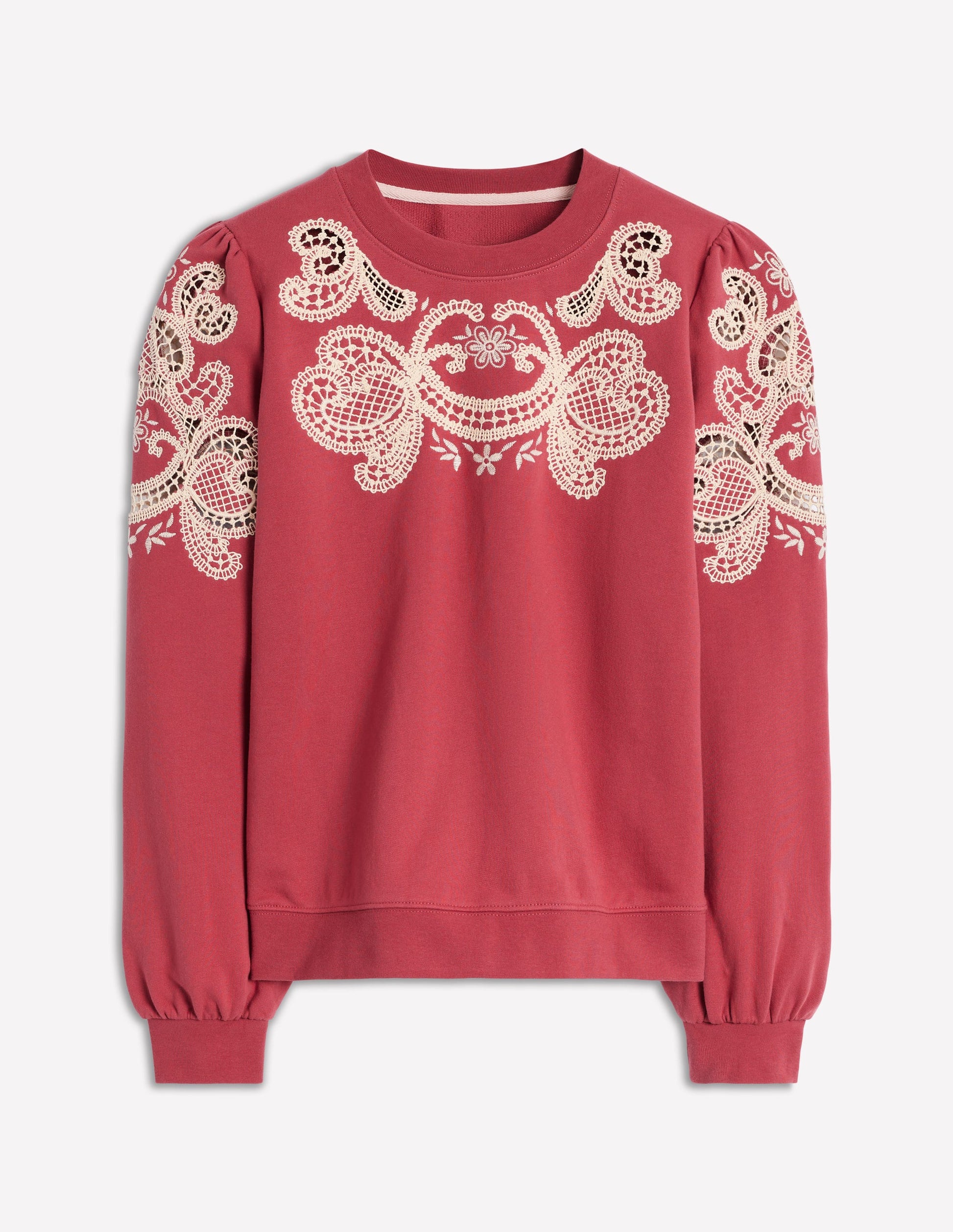 Sweatshirt mit Puffärmeln und Cutwork-Design-Terrakotta-5