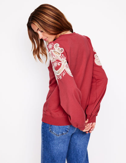 Sweatshirt mit Puffärmeln und Cutwork-Design-Terrakotta-3