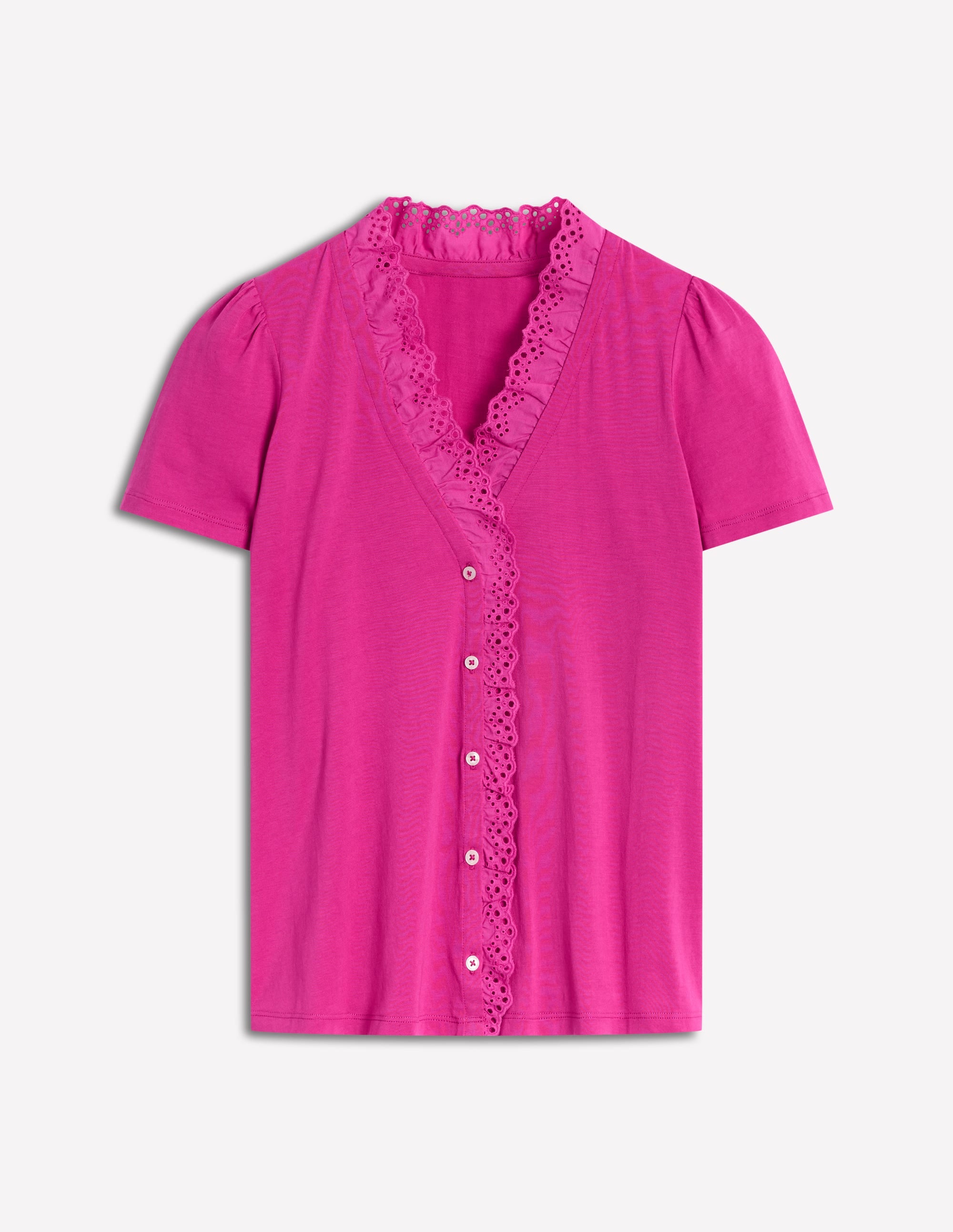 Top col V à broderie anglaise-Magenta - Image 4