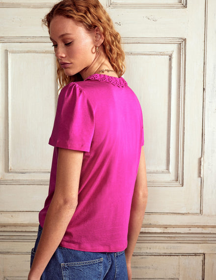 Broderie V-Neck Top-Cosmos Pink