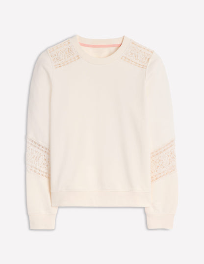 Sweatshirt mit Häkelbesatz-Naturweiß