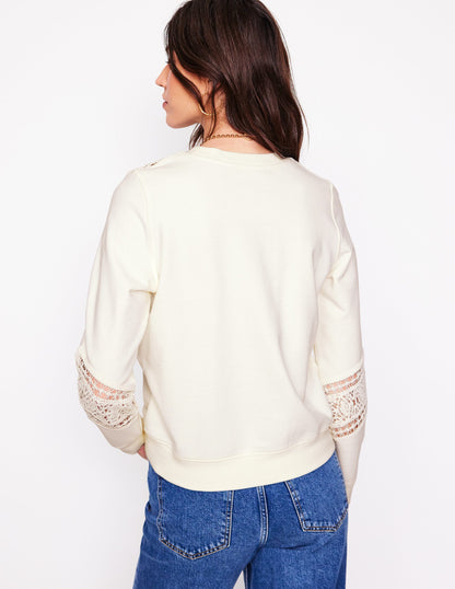 Sweatshirt mit Häkelbesatz-Naturweiß