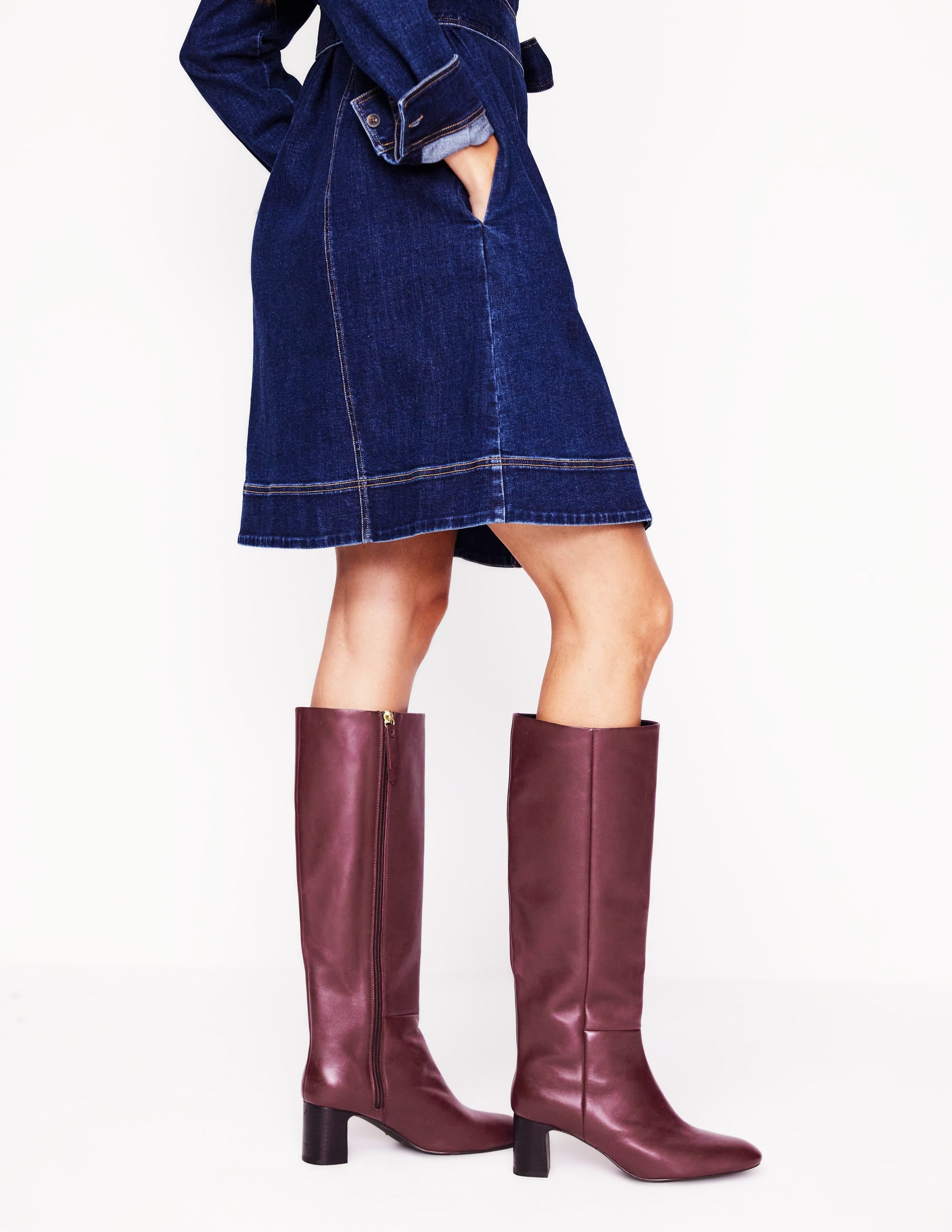 Bottes Erica hauteur genou en cuir-Cuir rouge sang de bœuf - Image 1