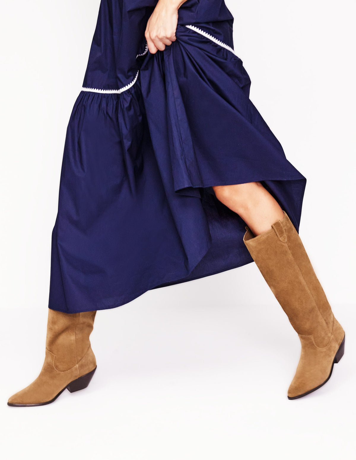 Kniehohe Westernstiefel-Rostbraun Veloursleder - Image 2