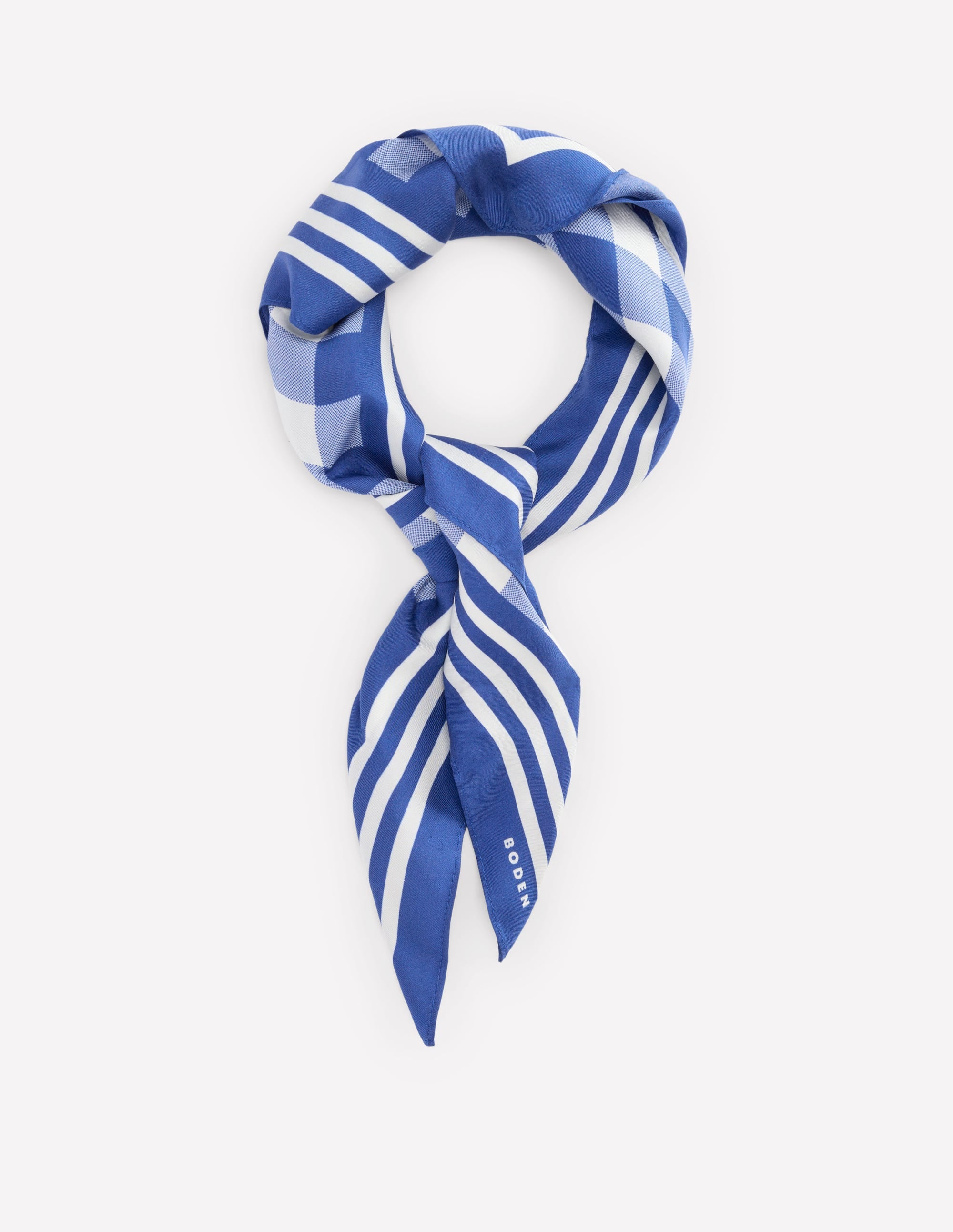 Foulard carré Elisabeth en soie-Bleu vif, vichy - Image 1