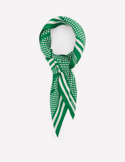 Silk Square Scarf-Rich Emerald, Border Spot