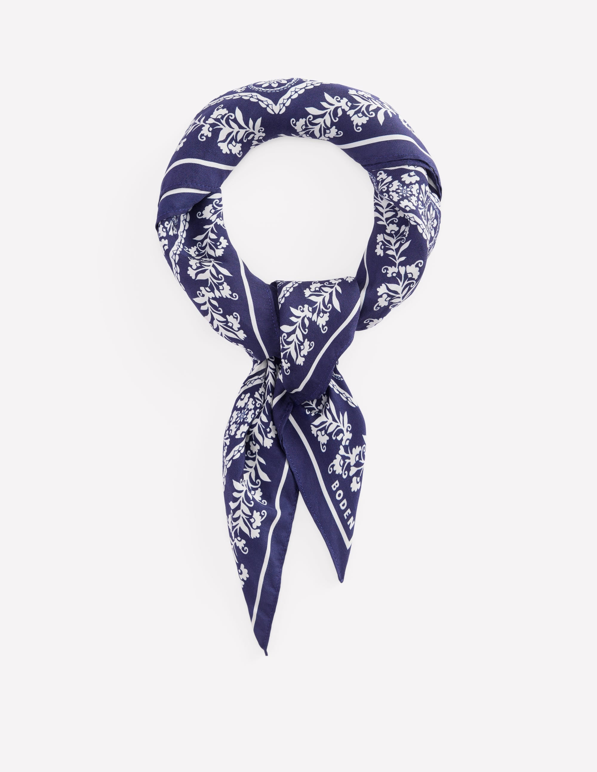 Elisabeth Quadratischer Seidenschal-Marineblau Dekorative Blüten - Image 1