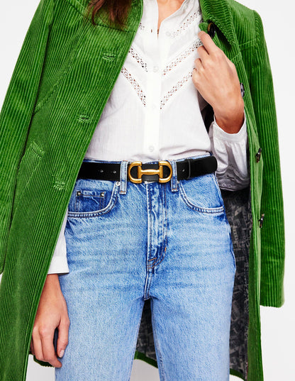 Iris Snaffle-Trim Leather Belt-Black-1