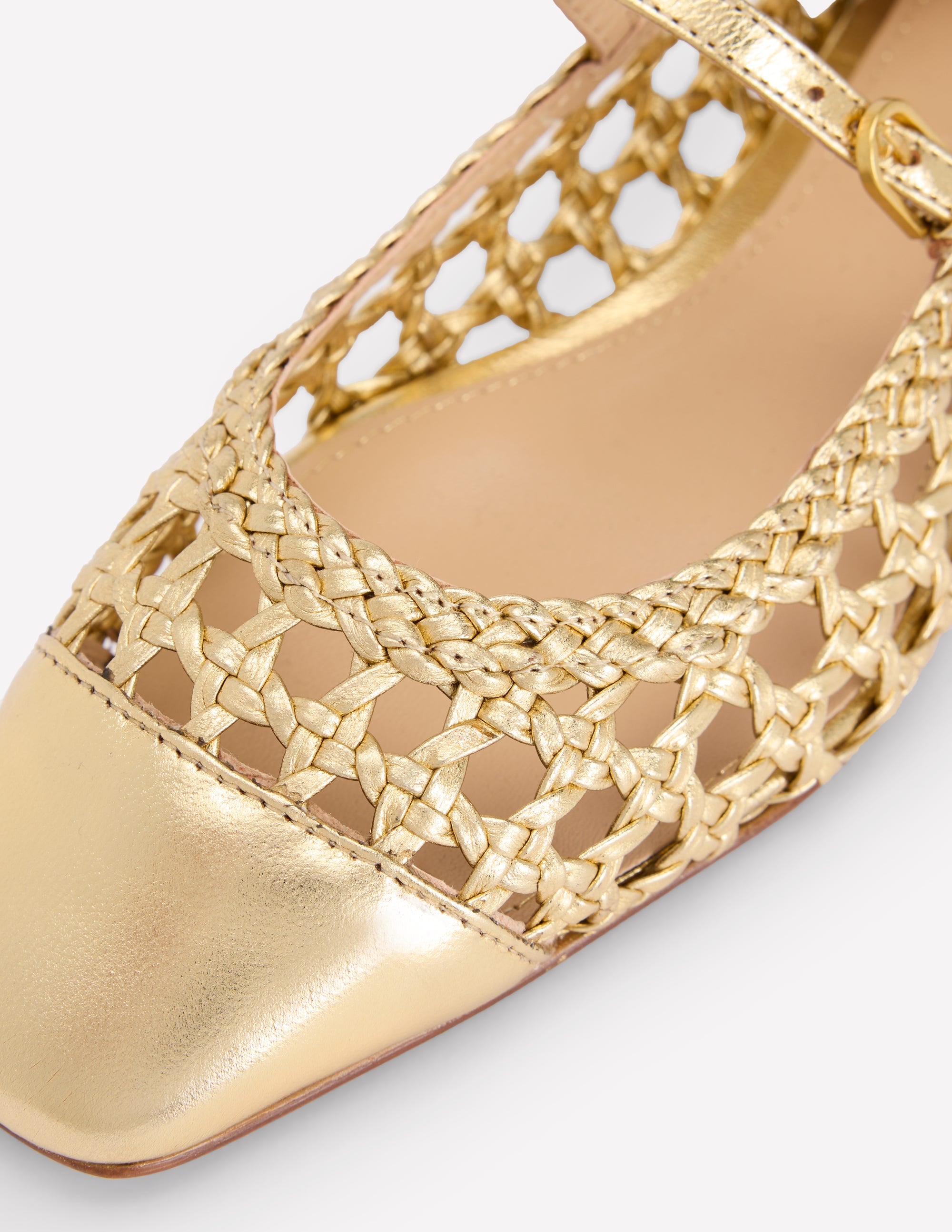Penelope Flache Mary Janes-Gold Gewebtes Leder - Image 5