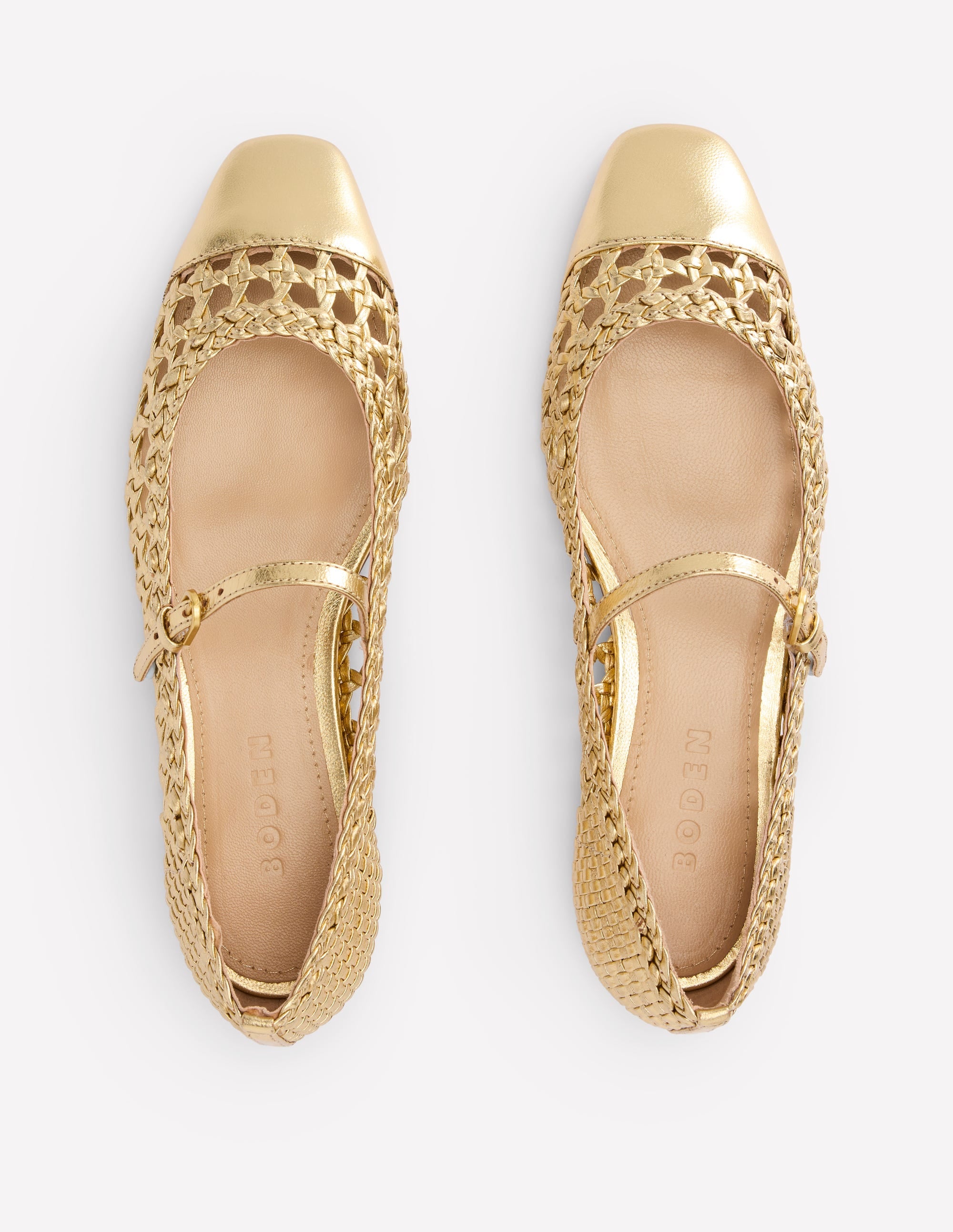 Penelope Flache Mary Janes-Gold Gewebtes Leder - Image 6