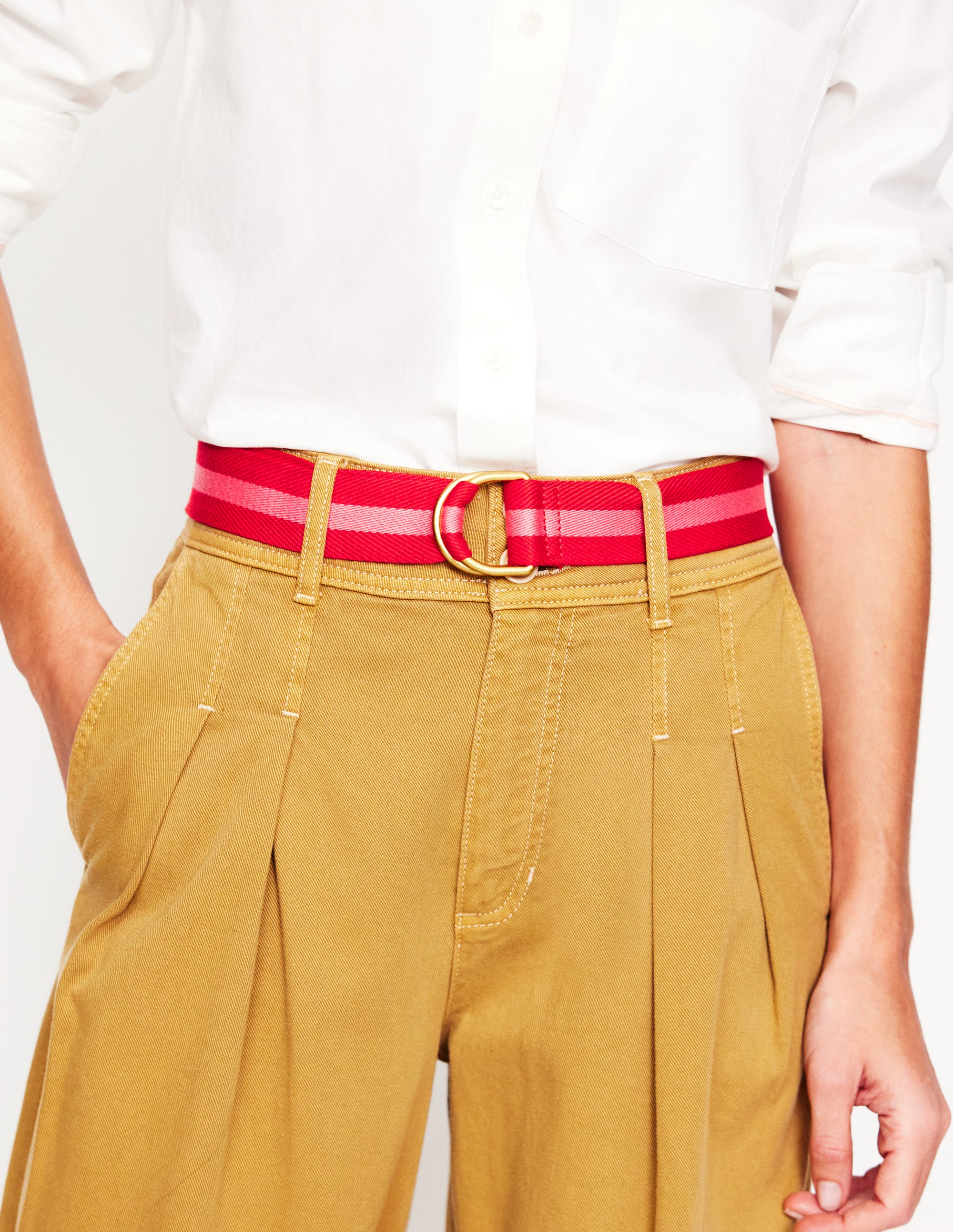 Ceinture en toile avec anneau en D-Rouge et rose - Image 2