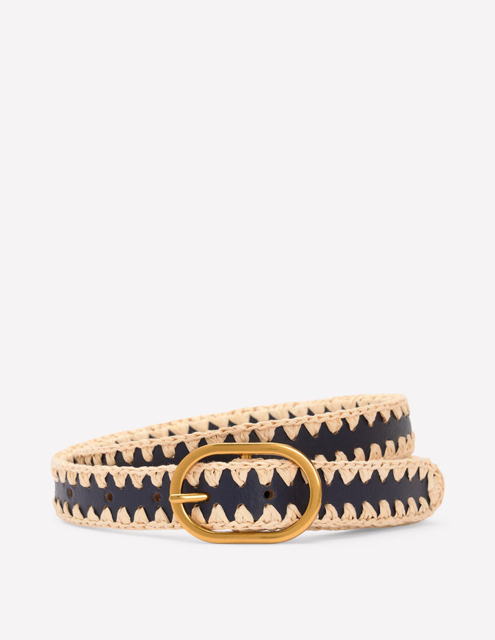 Klassischer Gürtel mit Überwendlingsstich-Black/Ivory Stripe