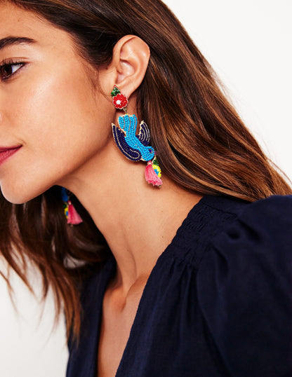 Beady Motif Earrings-Bird