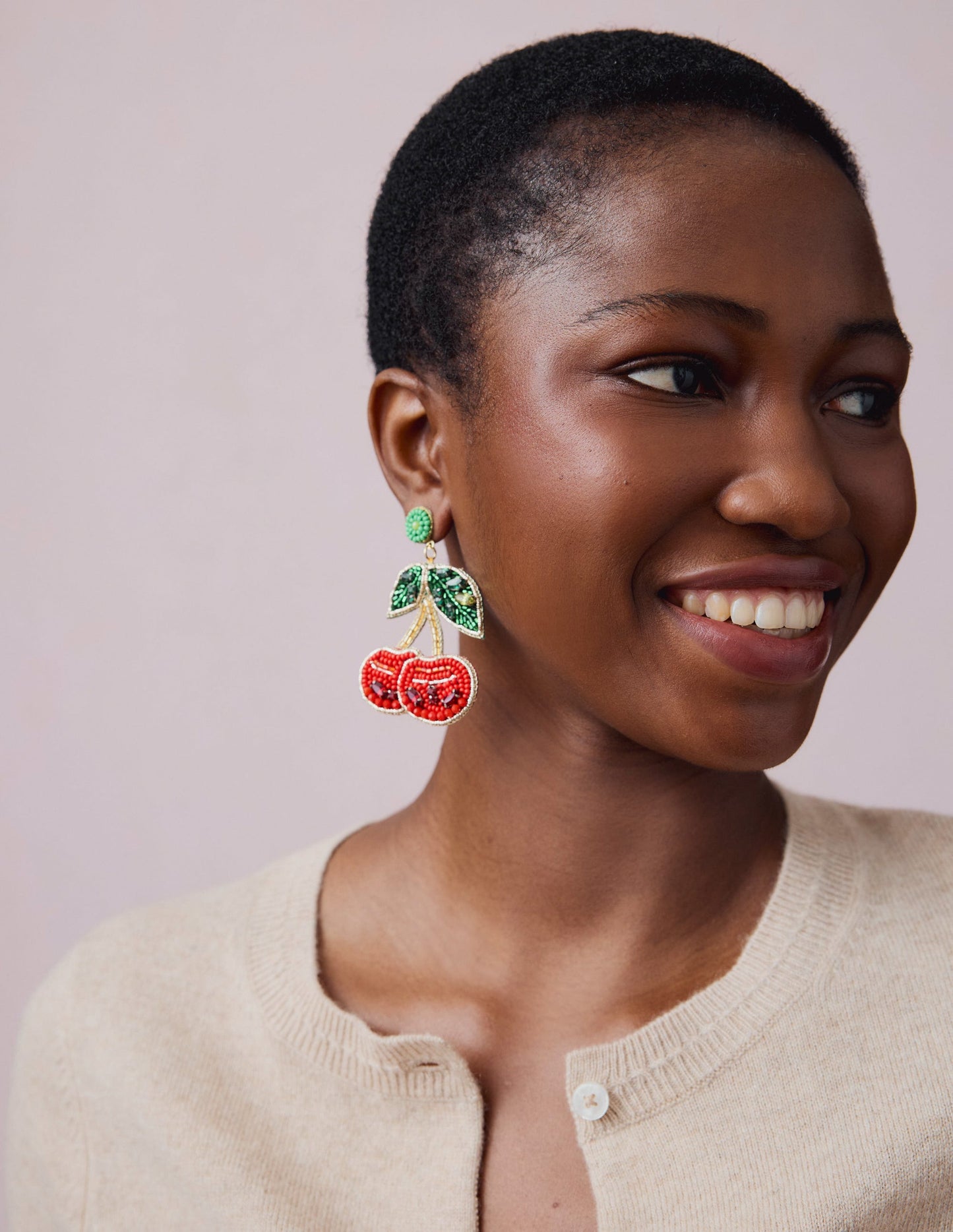 Beady Motif Earrings-cherry