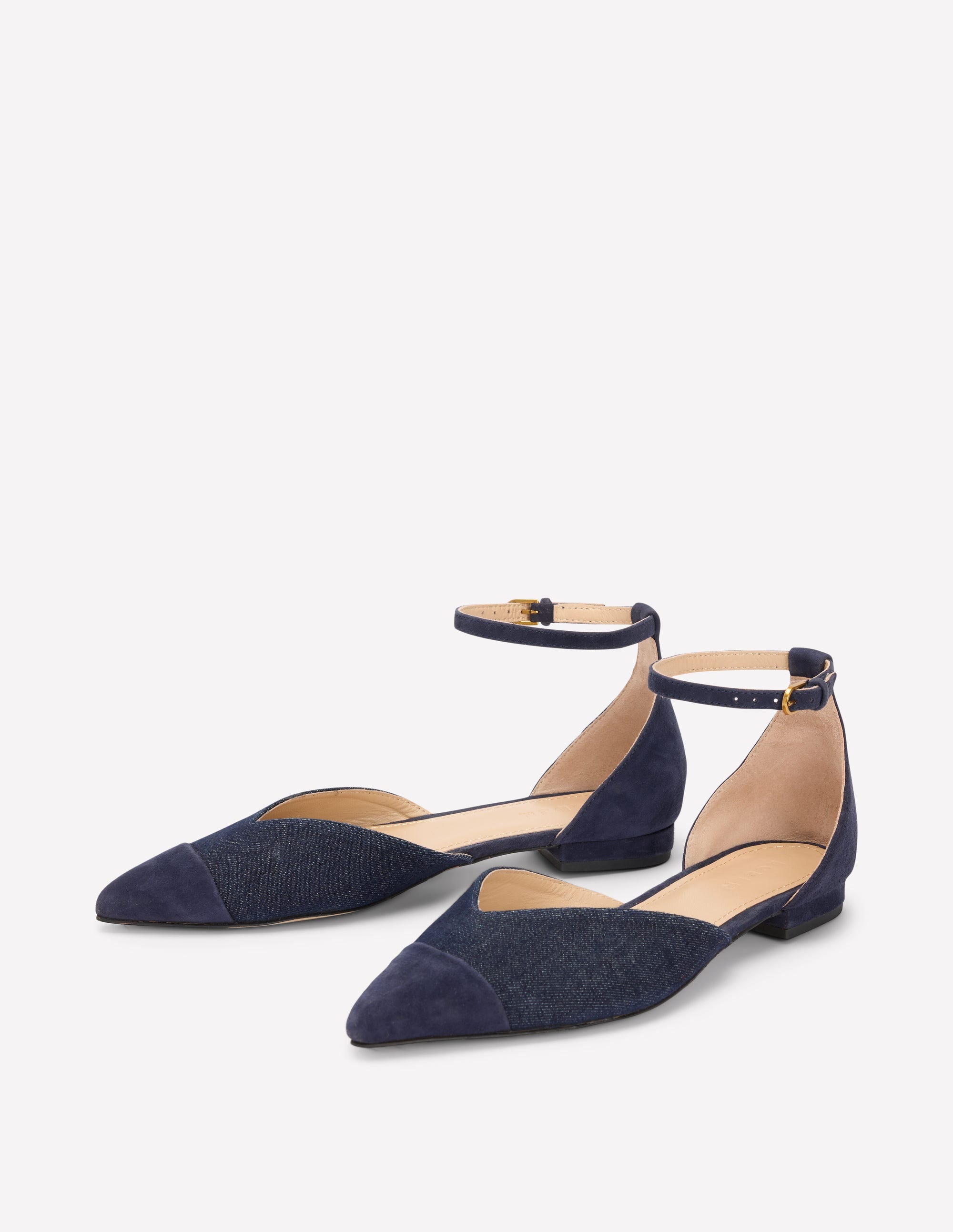 Flache, spitze Schuhe mit Zehenkappe-Marineblaues Wildleder/Denim - Image 3