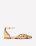 Flache, spitze Schuhe mit Zehenkappe-Gold Gewebtes Leder