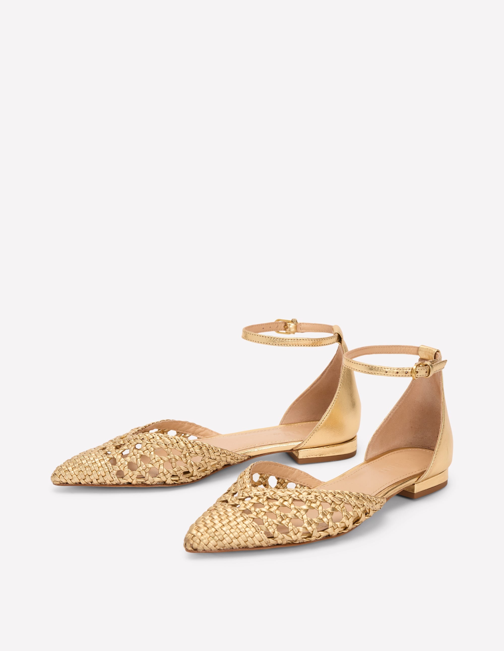 Flache, spitze Schuhe mit Zehenkappe-Gold Gewebtes Leder - Image 3