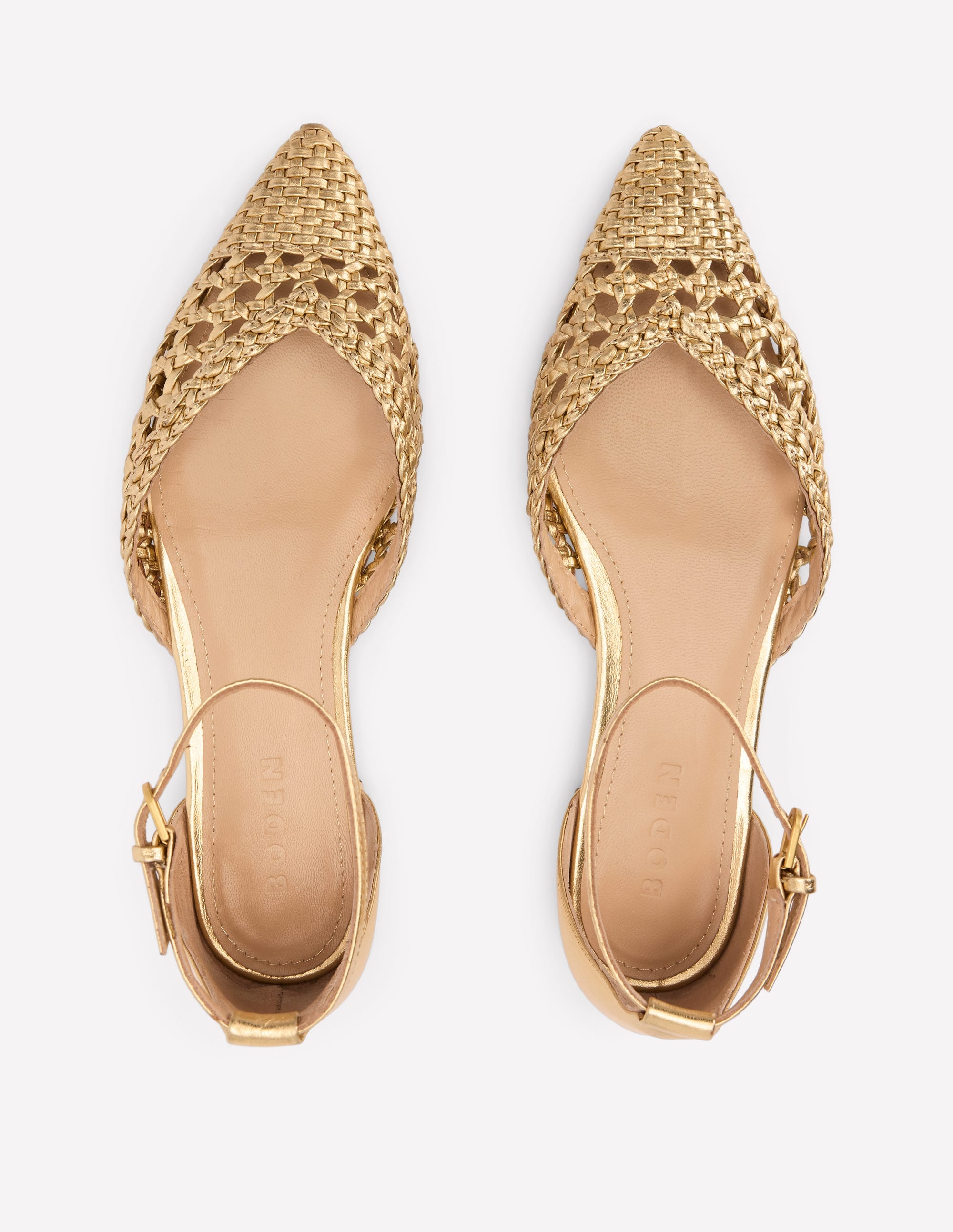 Flache, spitze Schuhe mit Zehenkappe-Gold Gewebtes Leder - Image 5