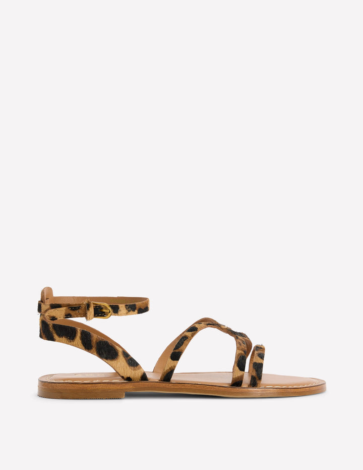 Flache Freizeit-Sandalen-Mohair, Leopardenmuster