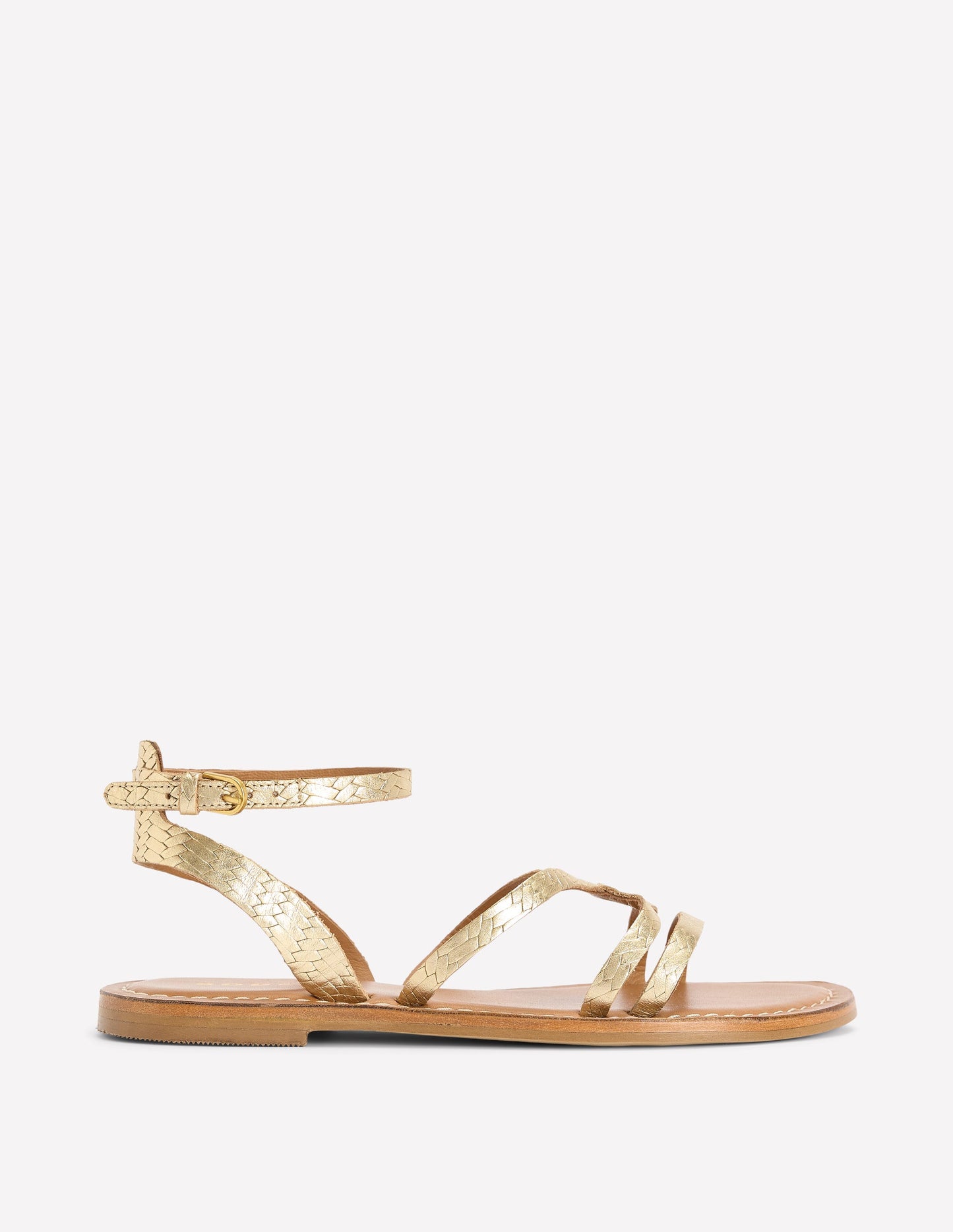 Flache Freizeit-Sandalen-Gold Gewebtes Leder