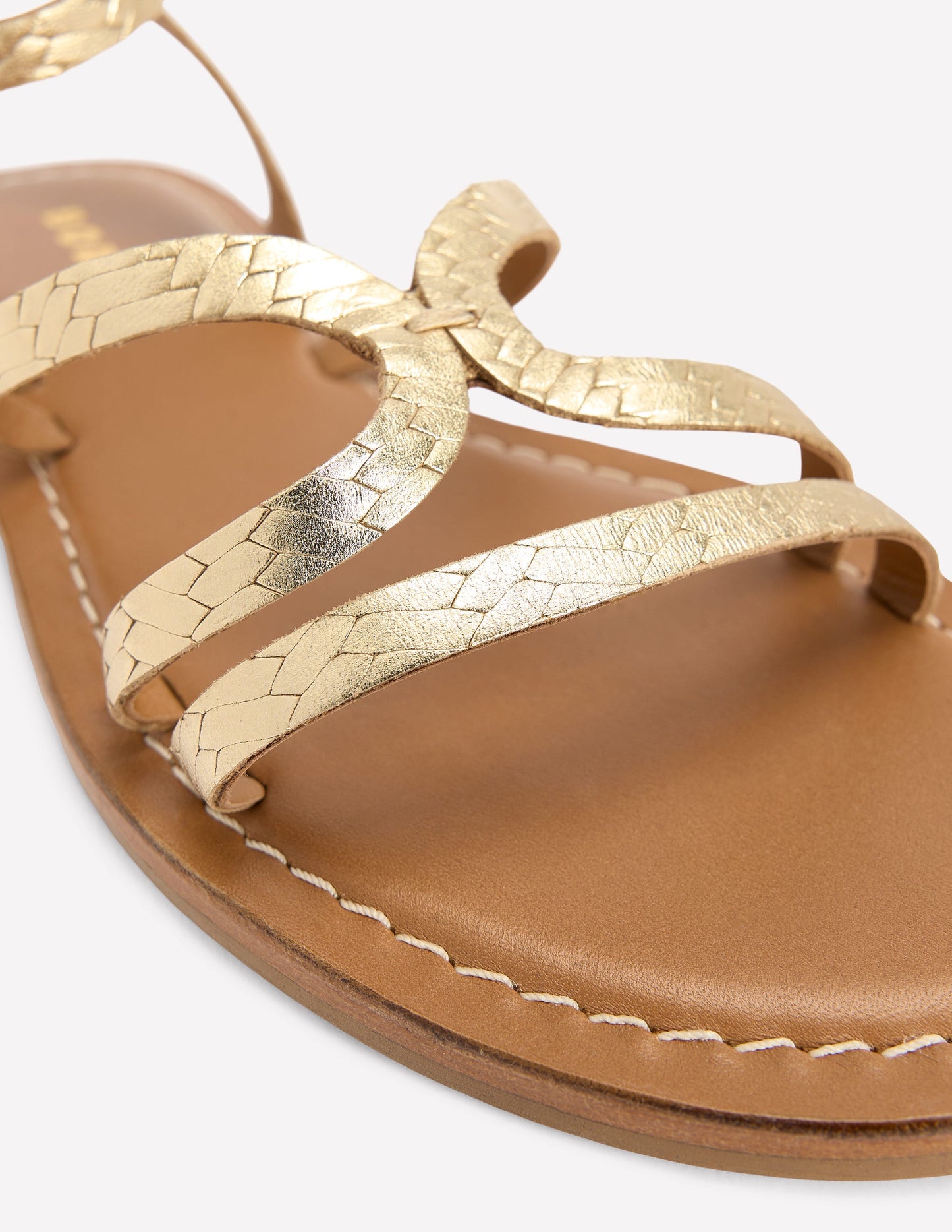 Flache Freizeit-Sandalen-Gold Gewebtes Leder