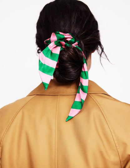 Scrunchie mit Schärpe-Grün/Rosa Streifen