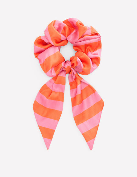 Scrunchie mit Schärpe-Rosa/Orange Streifen