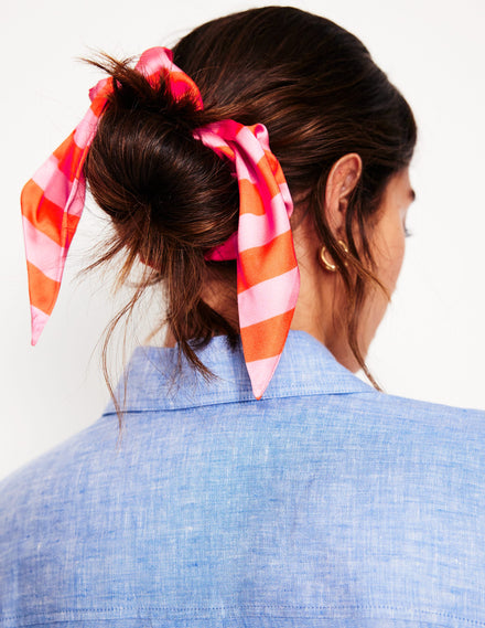 Scrunchie mit Schärpe-Rosa/Orange Streifen