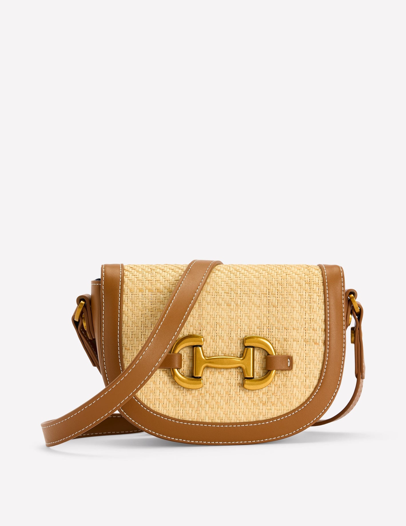 Raffia Snaffle Mini Satchel-Natural/tan