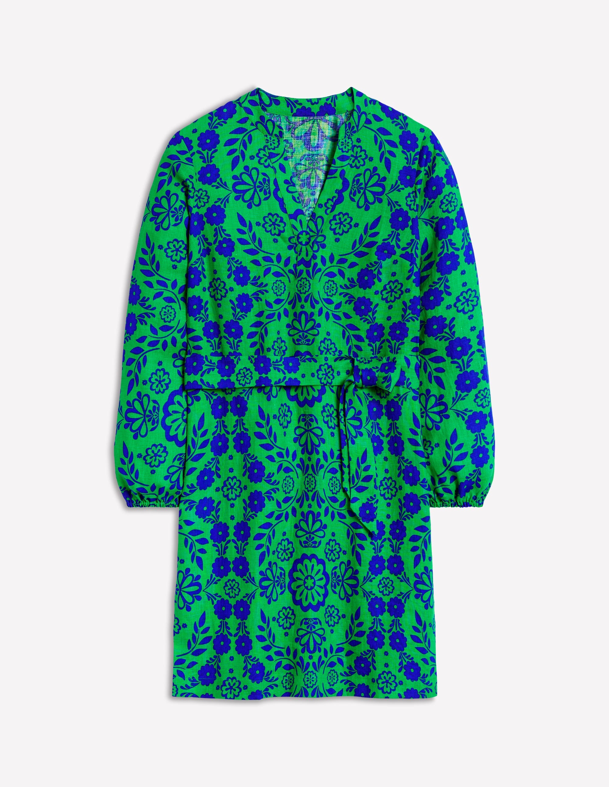 Robe Cleo nouée à la taille en lin-Aleo, motif Structured Meadow - Image 5