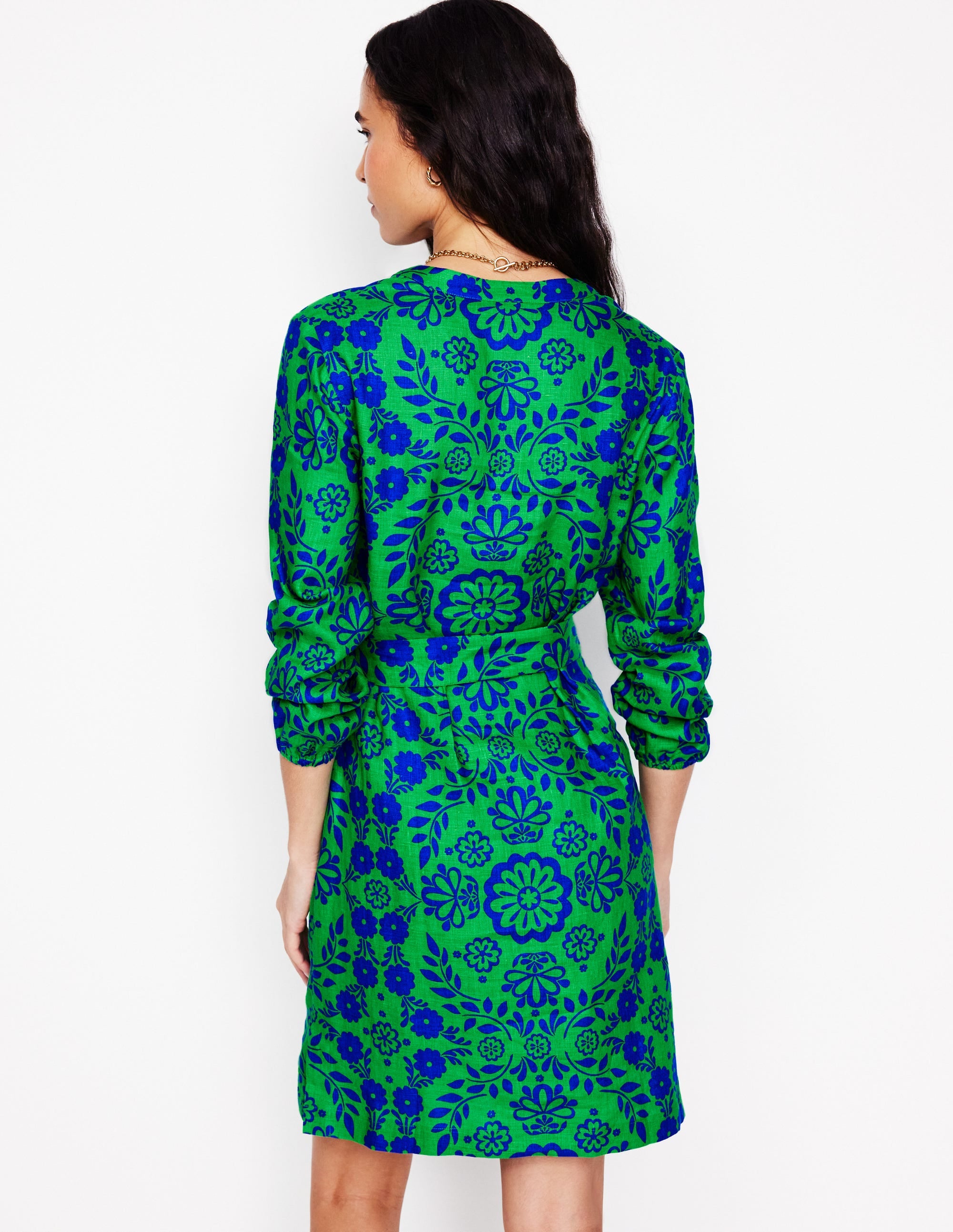 Robe Cleo nouée à la taille en lin-Aleo, motif Structured Meadow - Image 3