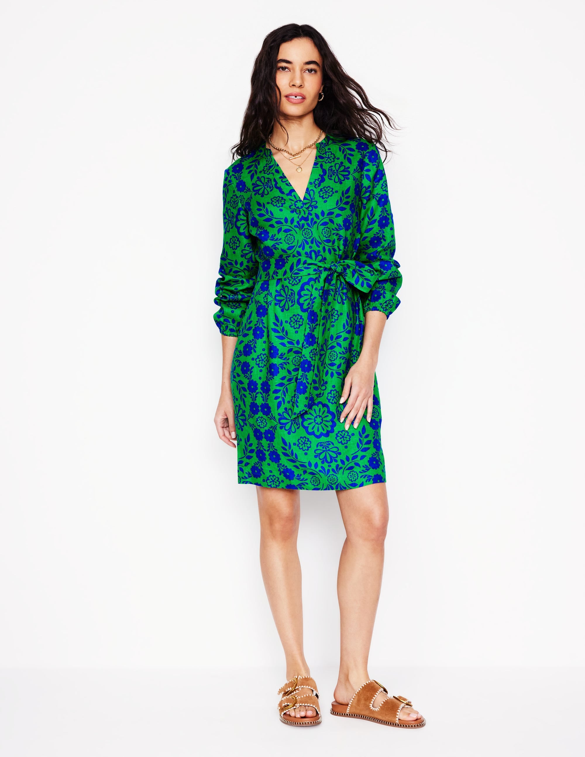 Robe Cleo nouée à la taille en lin-Aleo, motif Structured Meadow - Image 4