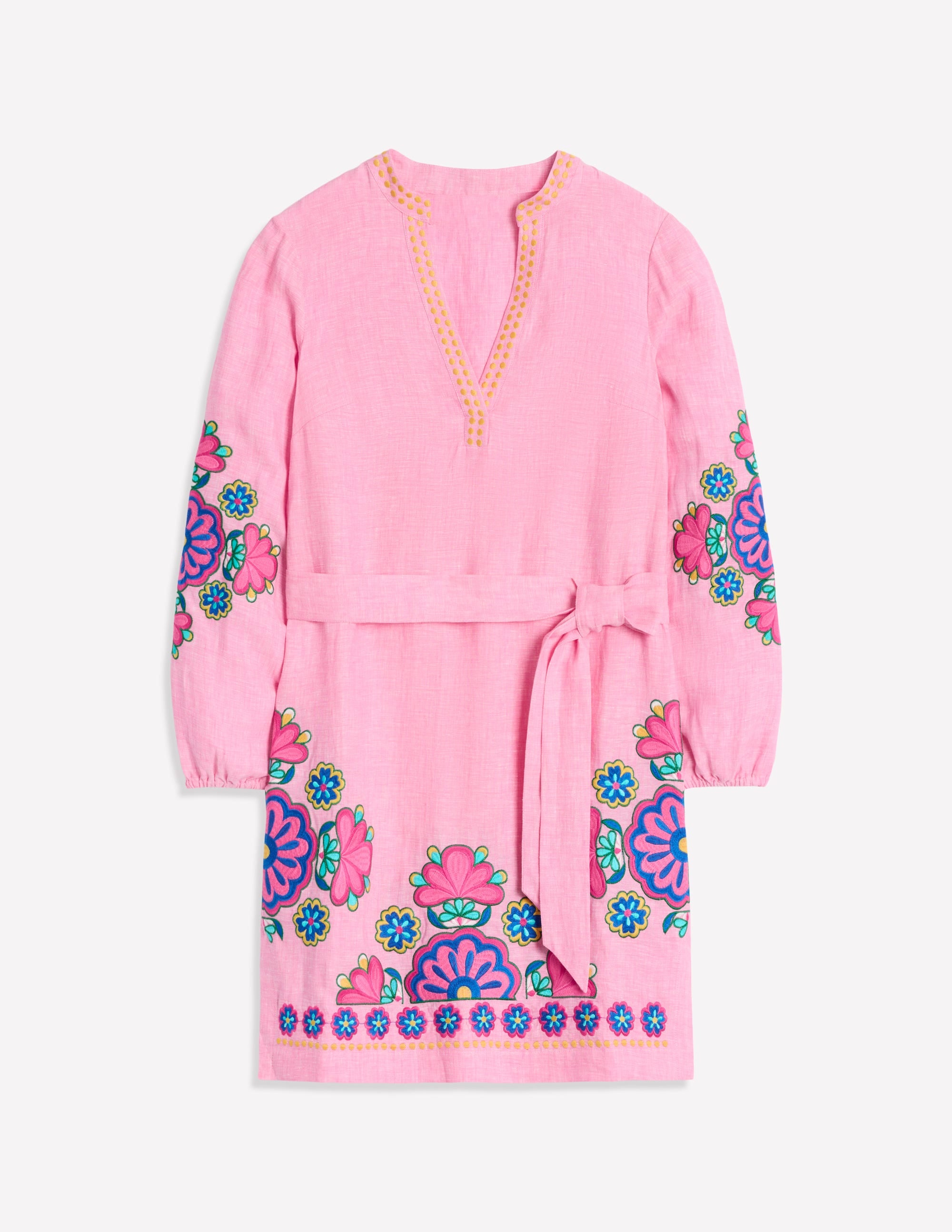 Cleo Leinenkleid mit Bindegürtel-Rosa Chambray-Stickerei - Image 6