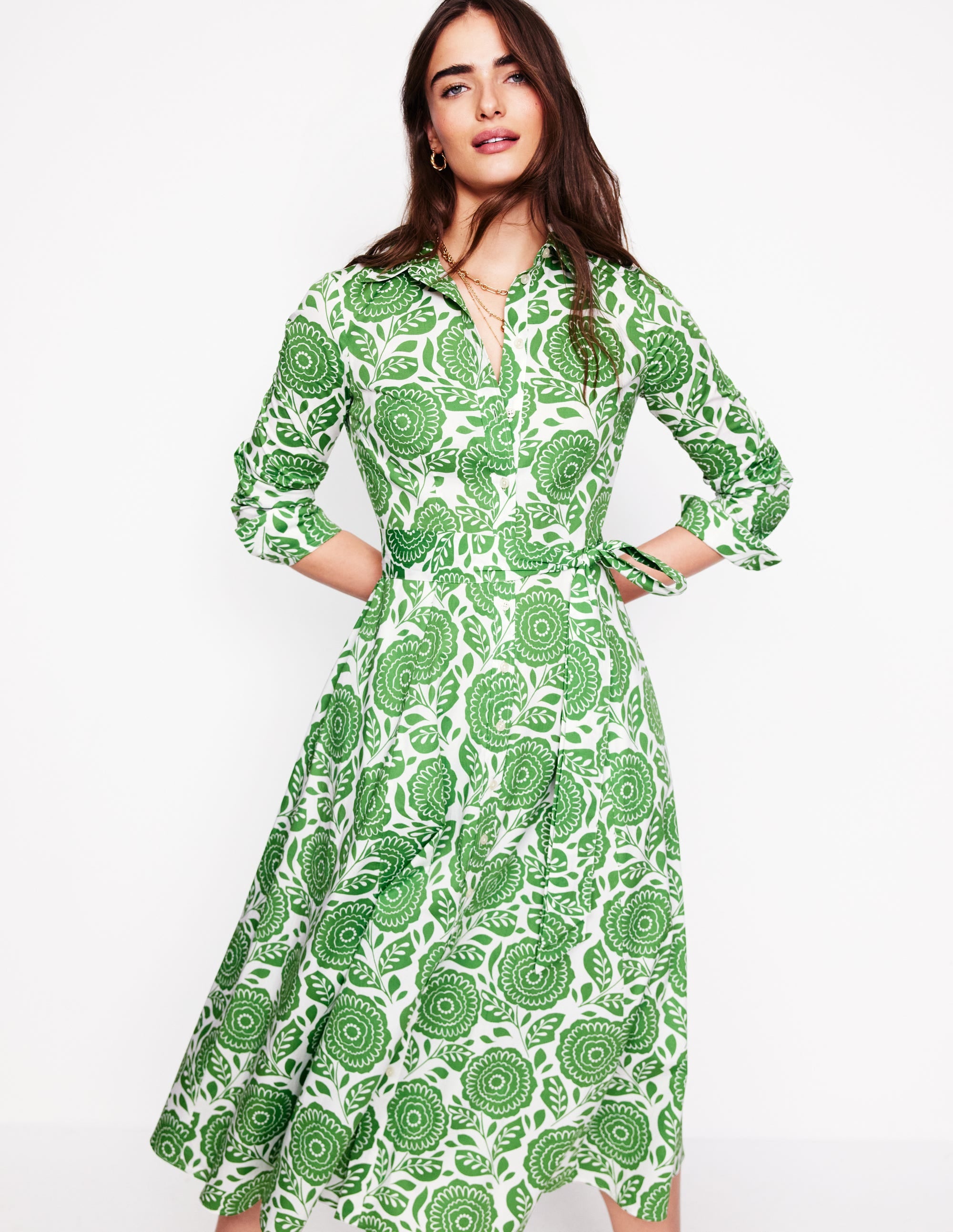 Robe-chemise midi Amy en coton-Vert paradis, motif Dahlia Stamp - Image 5